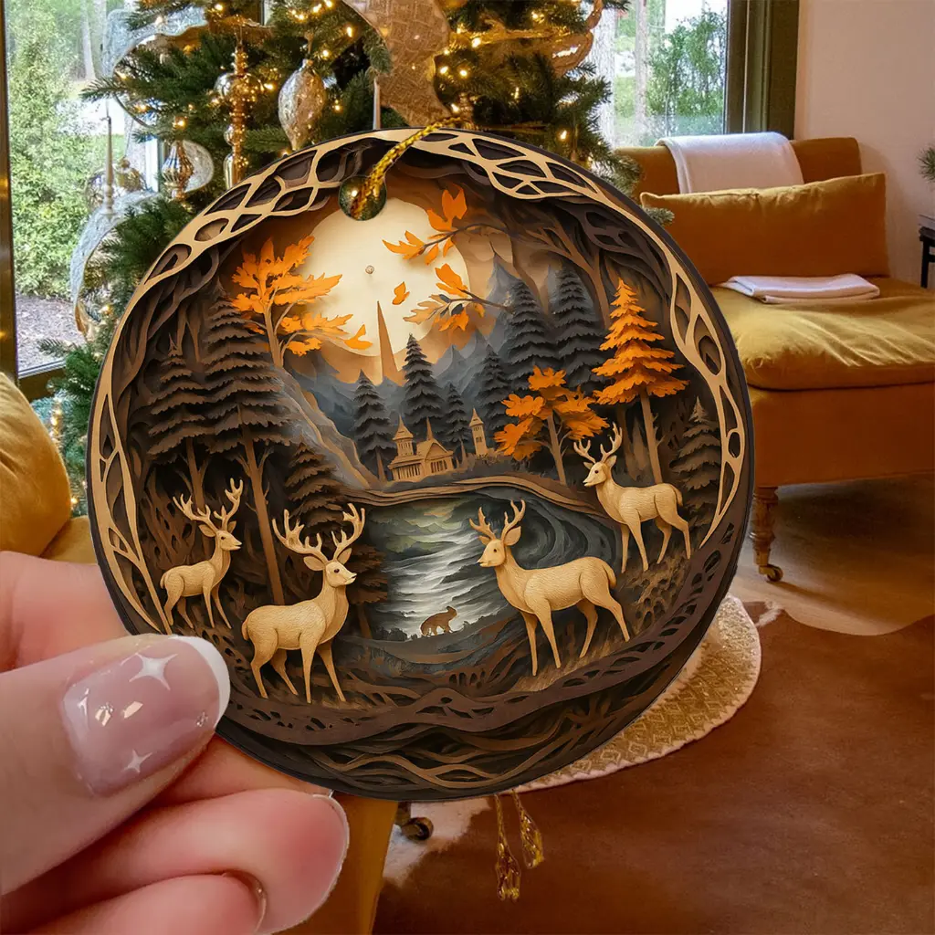 Ceramic Deer Family Ornament | Vintage Woodland Artwork | Heirloom Christmas Tree Decor