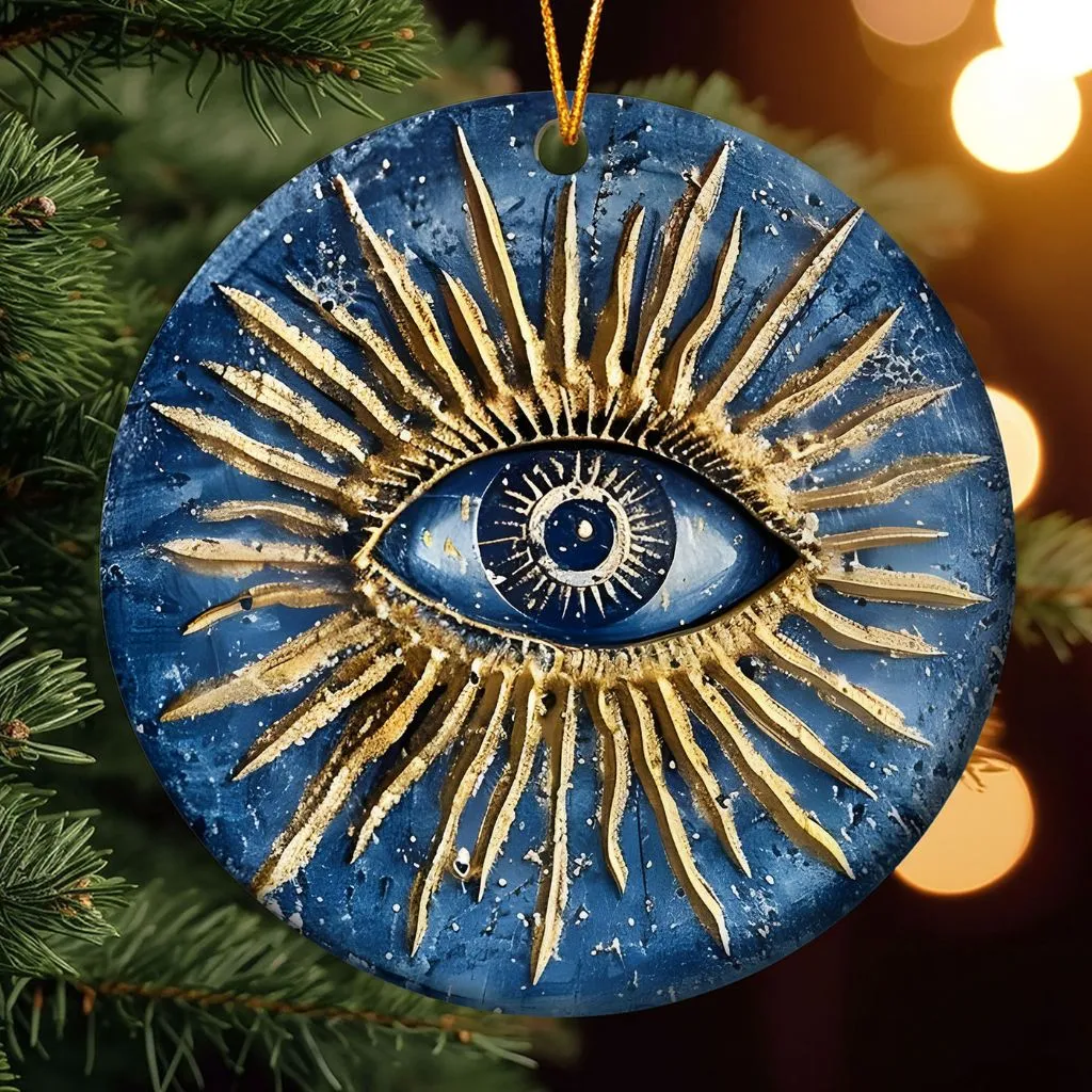 Ceramic Evil Eye Christmas Ornament | Unique Holiday Tree Decoration | Protective Keepsake Gift