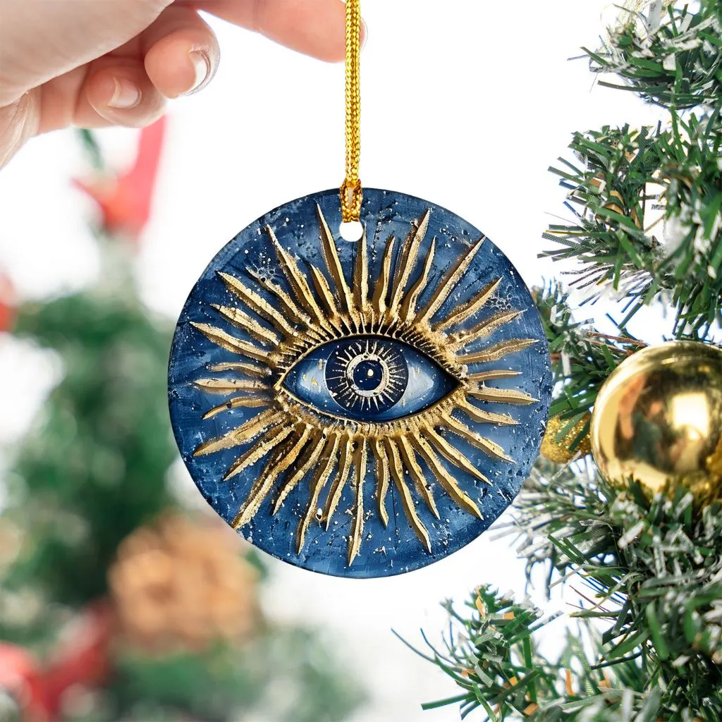 Ceramic Evil Eye Christmas Ornament | Unique Holiday Tree Decoration | Protective Keepsake Gift - Image 3