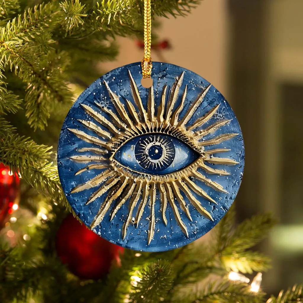Ceramic Evil Eye Christmas Ornament | Unique Holiday Tree Decoration | Protective Keepsake Gift - Image 2