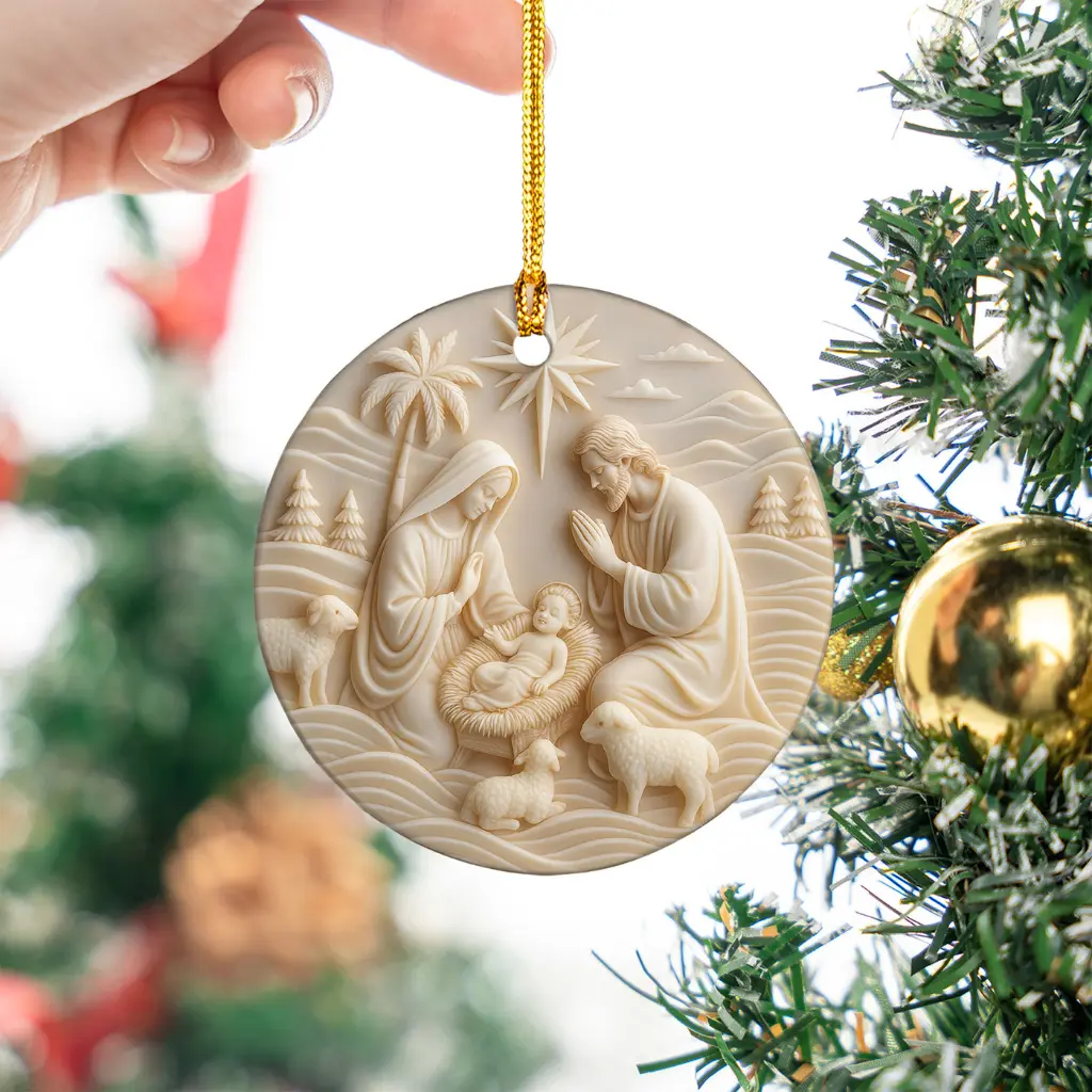 Ceramic Nativity Scene Ornament | Holy Family Christmas Tree Decor | Religious Christian Gift, Catholic Keepsake Ornament - Image 2