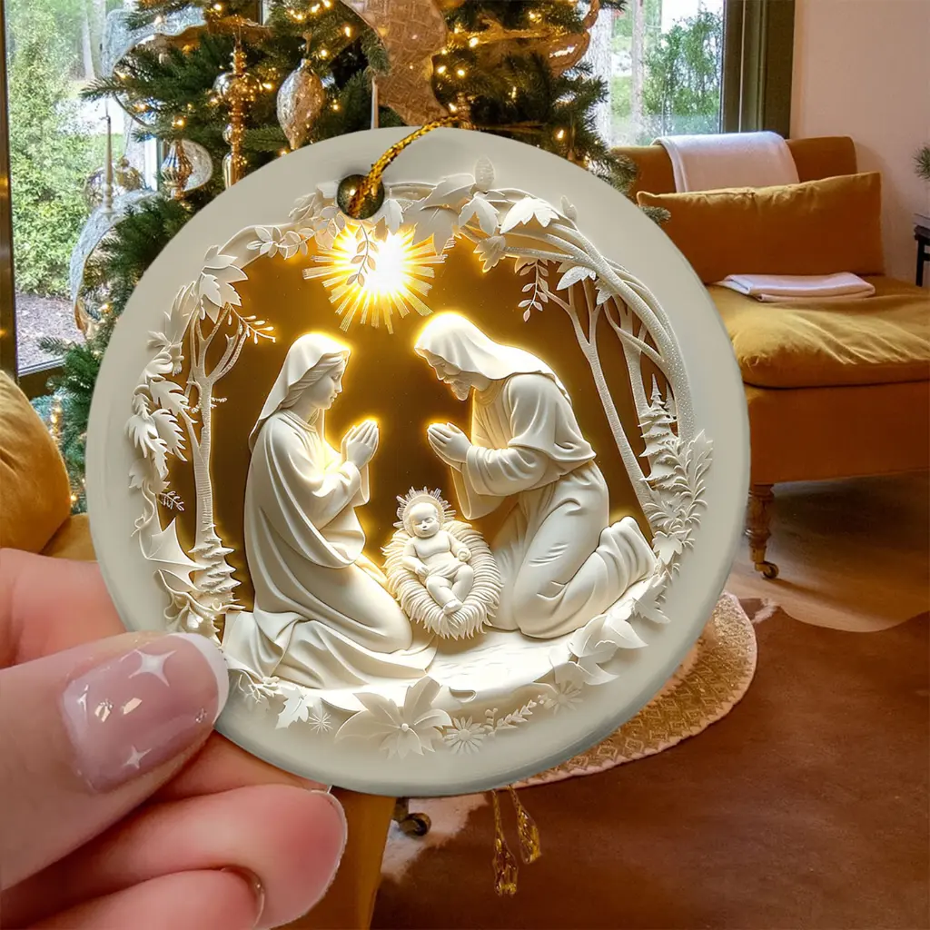 Christian Christmas Decor | Nativity Scene Ornament in Faux Stained Ceramic | Holy Family Tree Hanger & Religious Gift - Image 7