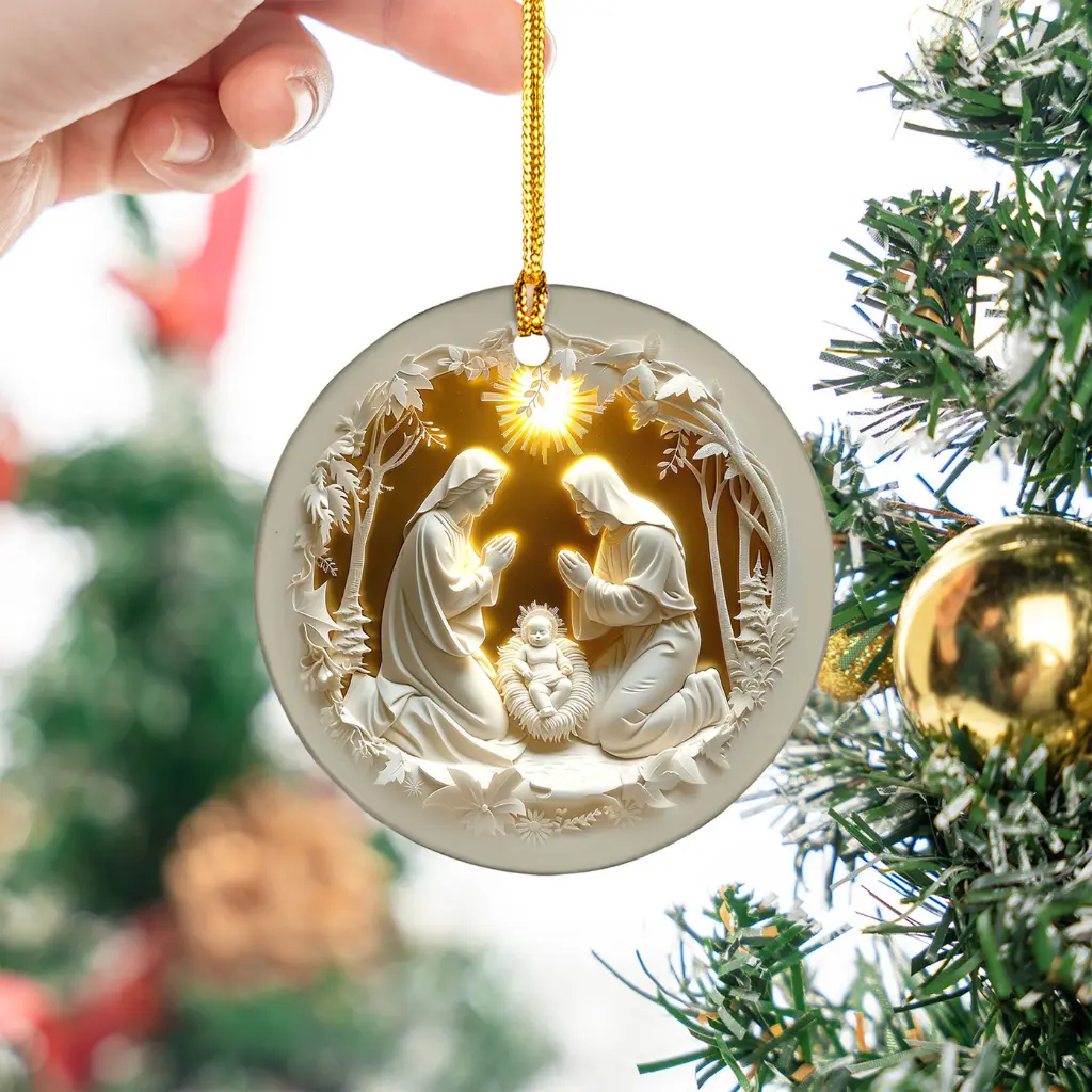 Christian Christmas Decor | Nativity Scene Ornament in Faux Stained Ceramic | Holy Family Tree Hanger & Religious Gift - Image 5