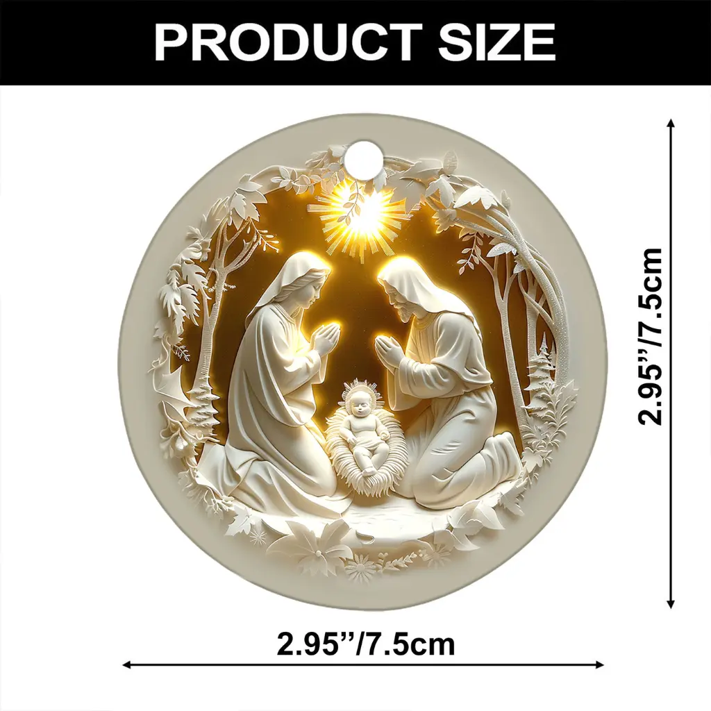 Christian Christmas Decor | Nativity Scene Ornament in Faux Stained Ceramic | Holy Family Tree Hanger & Religious Gift - Image 8