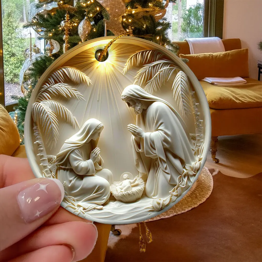 Christian Faith Ornament, Ceramic Nativity Scene | Religious Christmas Gift with Scripture | Holy Family Tree Decor - Image 3