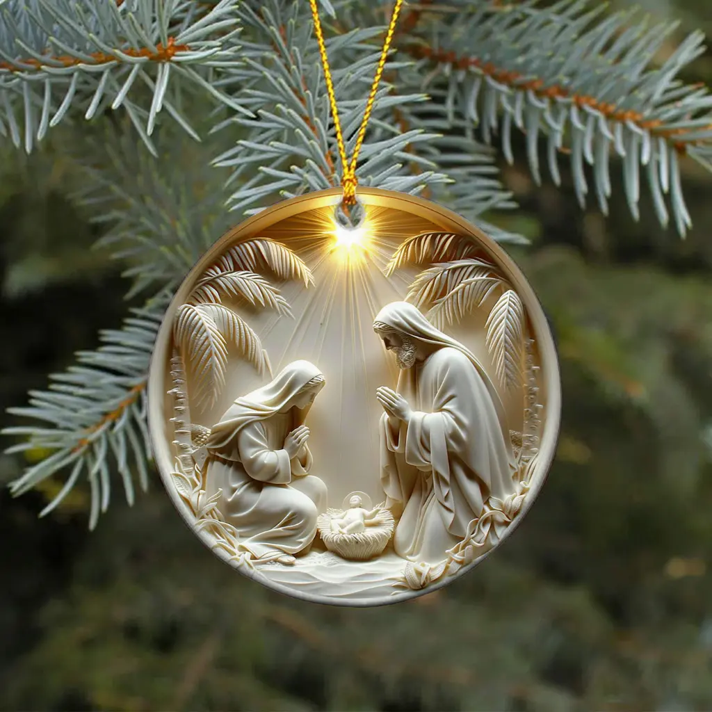 Christian Faith Ornament, Ceramic Nativity Scene | Religious Christmas Gift with Scripture | Holy Family Tree Decor - Image 6