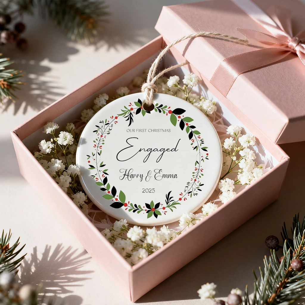 Custom Christmas Berries Engagement Ornament | Personalized Couple Name & Year Gift | Festive Engaged Keepsake - Image 7