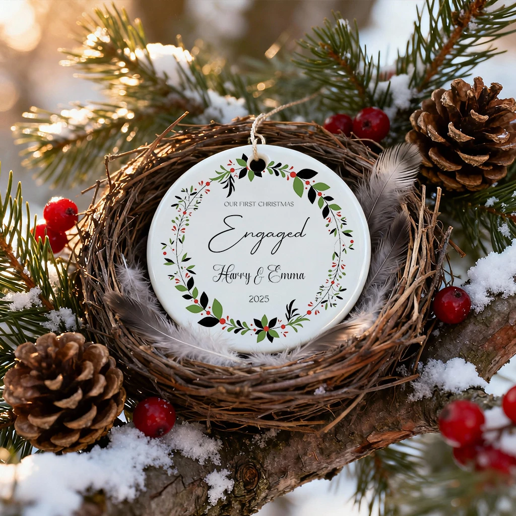 Custom Christmas Berries Engagement Ornament | Personalized Couple Name & Year Gift | Festive Engaged Keepsake - Image 6