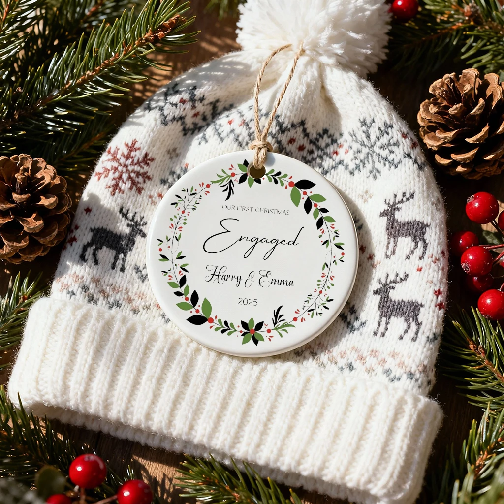 Custom Christmas Berries Engagement Ornament | Personalized Couple Name & Year Gift | Festive Engaged Keepsake - Image 5