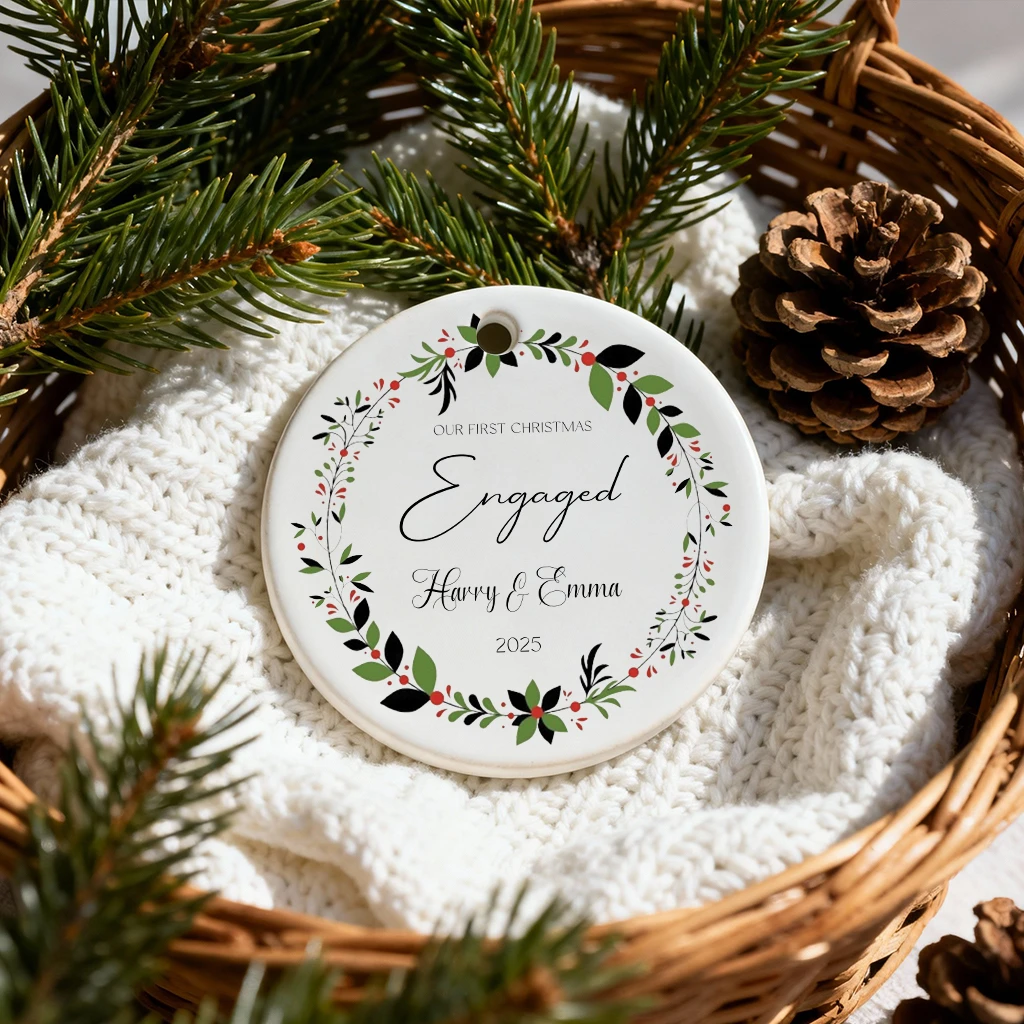 Custom Christmas Berries Engagement Ornament | Personalized Couple Name & Year Gift | Festive Engaged Keepsake - Image 4