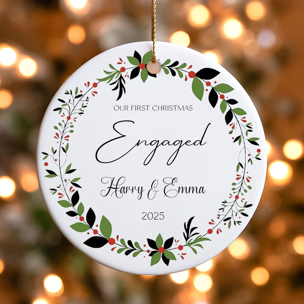 Custom Christmas Berries Engagement Ornament | Personalized Couple Name & Year Gift | Festive Engaged Keepsake - Image 3