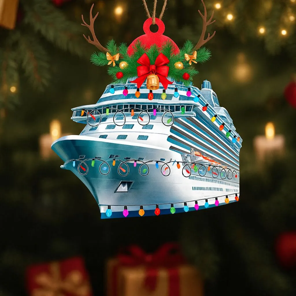 Cruise and Reindeer Horn Christmas Ornament| Holiday Ship Tree Decoration | Nautical Keepsake Gift - Image 2