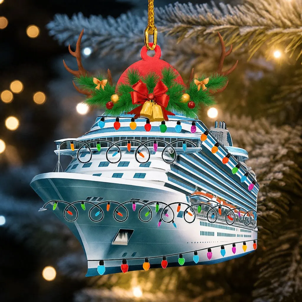 Cruise and Reindeer Horn Christmas Ornament| Holiday Ship Tree Decoration | Nautical Keepsake Gift - Image 3