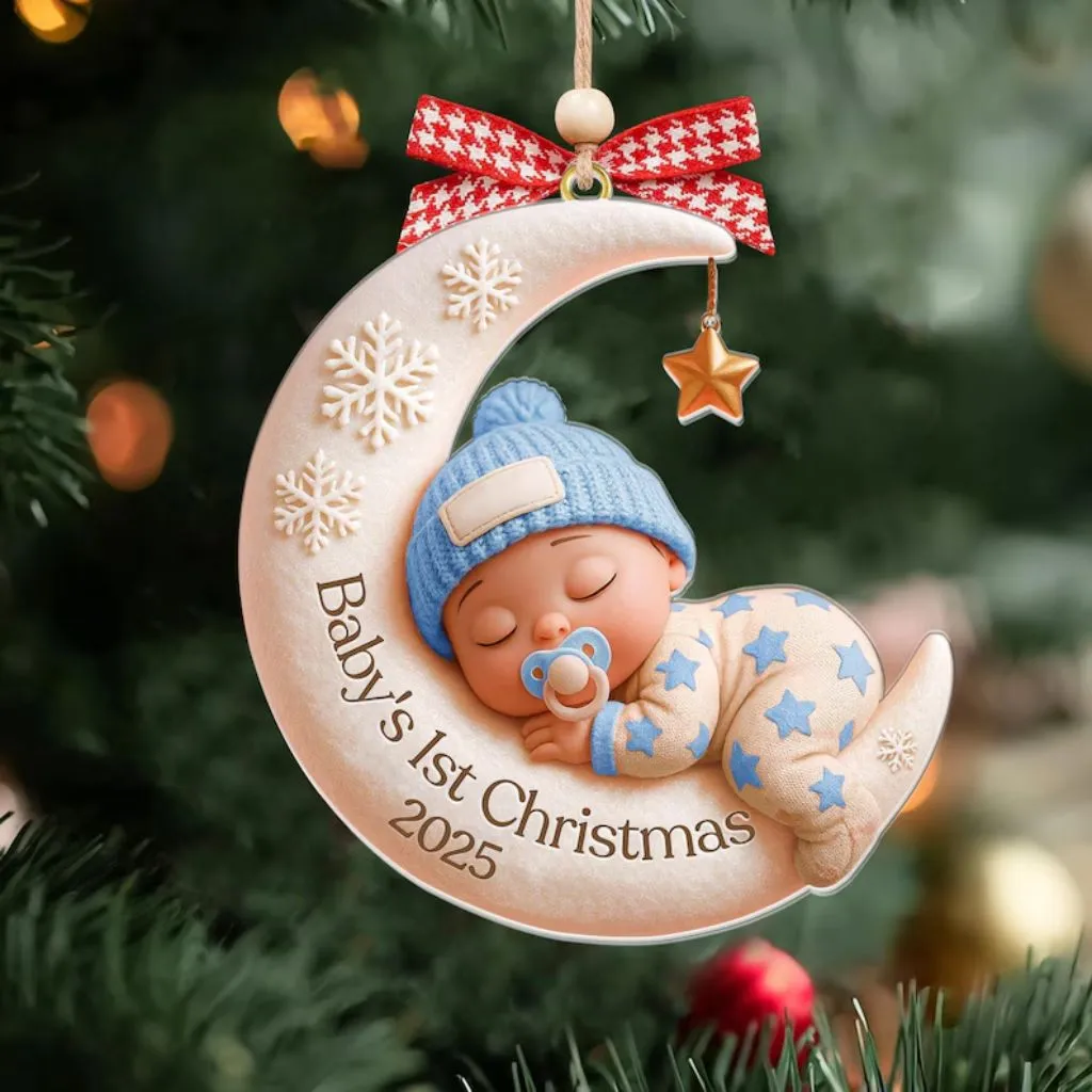 Custom 3D Moon Acrylic Baby Ornament | Unique Personalized Keepsake | Ideal Ornament for Baby