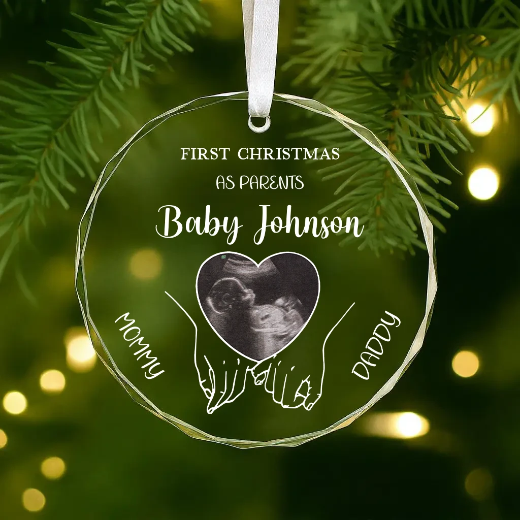 Custom Baby Sonogram Christmas Ornament, Personalized Mommy & Daddy To Be Gift, First Christmas with Baby's Photo, Pregnancy Keepsake - Image 4