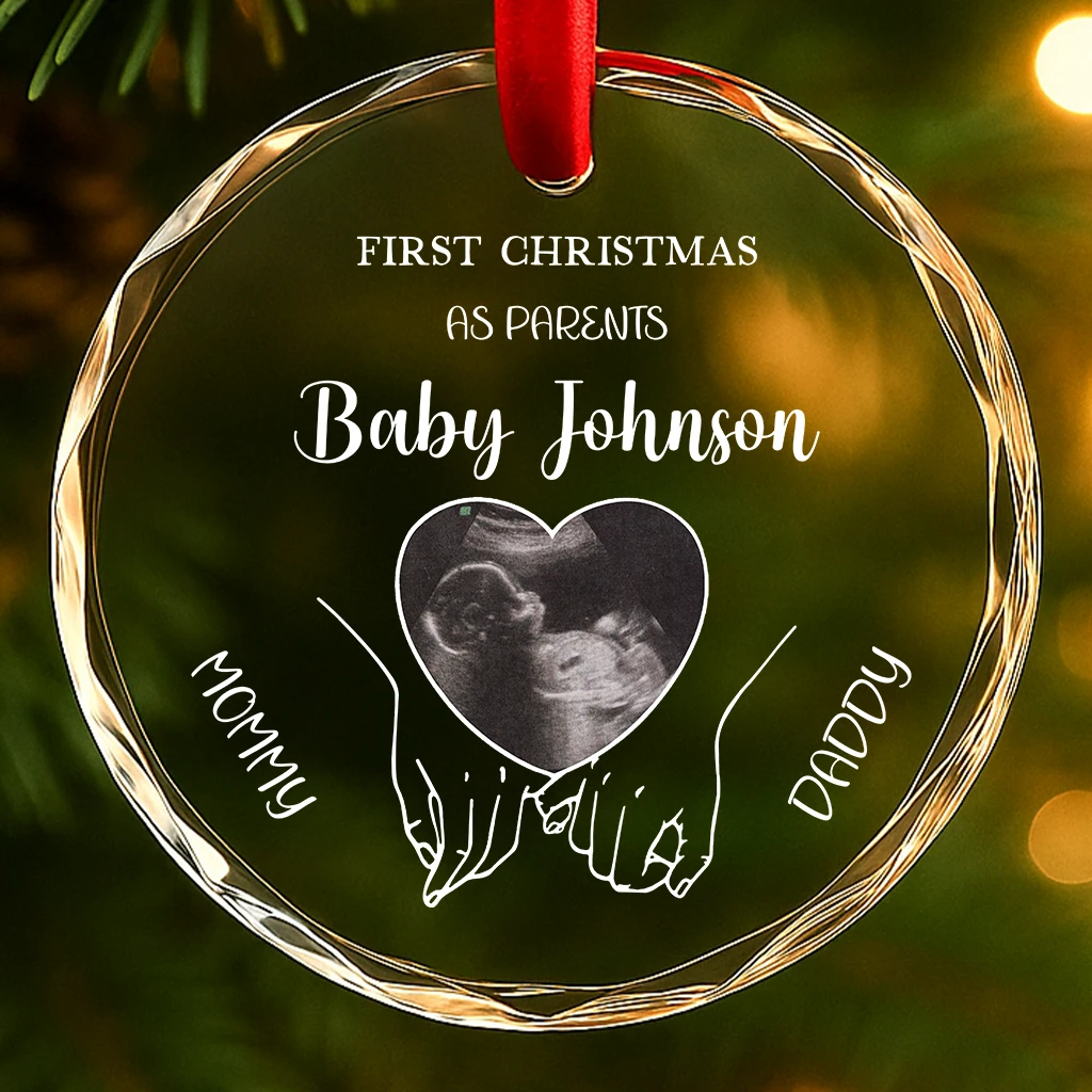 Custom Baby Sonogram Christmas Ornament, Personalized Mommy & Daddy To Be Gift, First Christmas with Baby's Photo, Pregnancy Keepsake