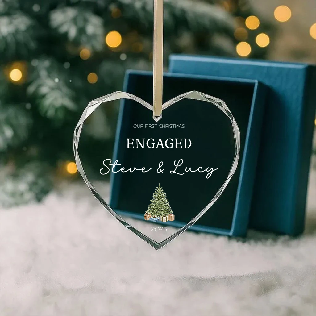 Custom Crystal Engaged Ornament | Personalized Names & Date Gift | Clear Heart Christmas Keepsake 2025 - Image 6