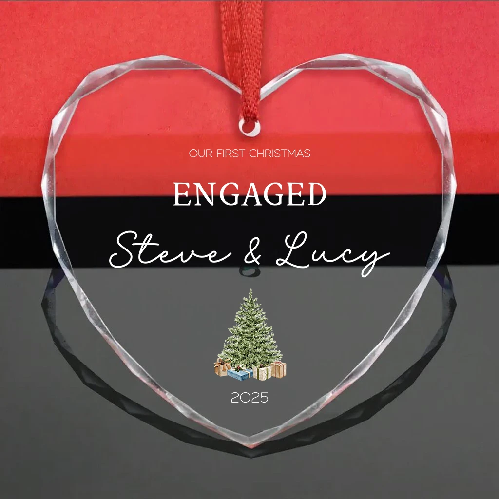 Custom Crystal Engaged Ornament | Personalized Names & Date Gift | Clear Heart Christmas Keepsake 2025 - Image 5