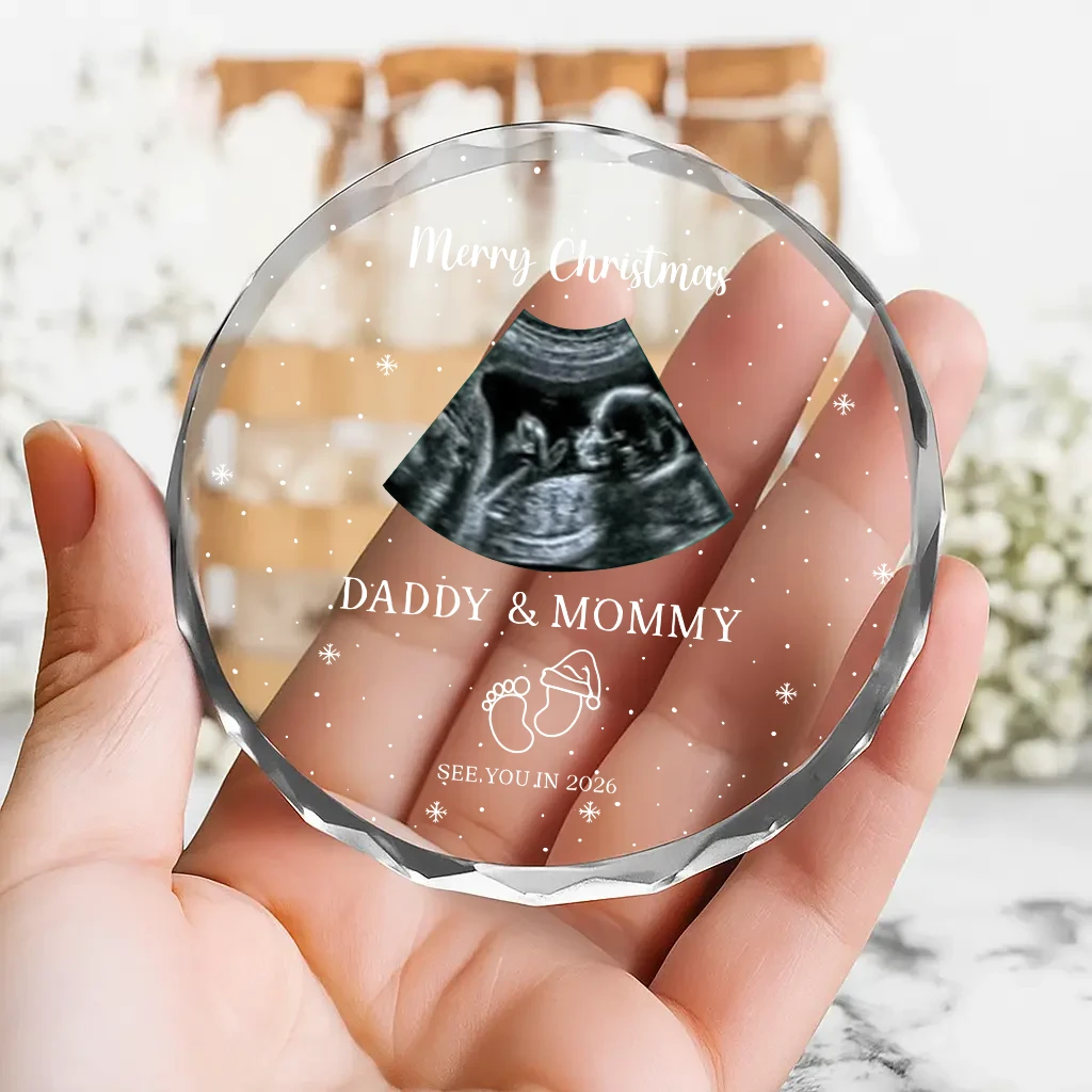 Custom Due Date Ultrasound Ornament, Personalized Crystal Baby Keepsake, Merry Christmas Pregnancy Reveal Gift for Mommy and Daddy - Image 6
