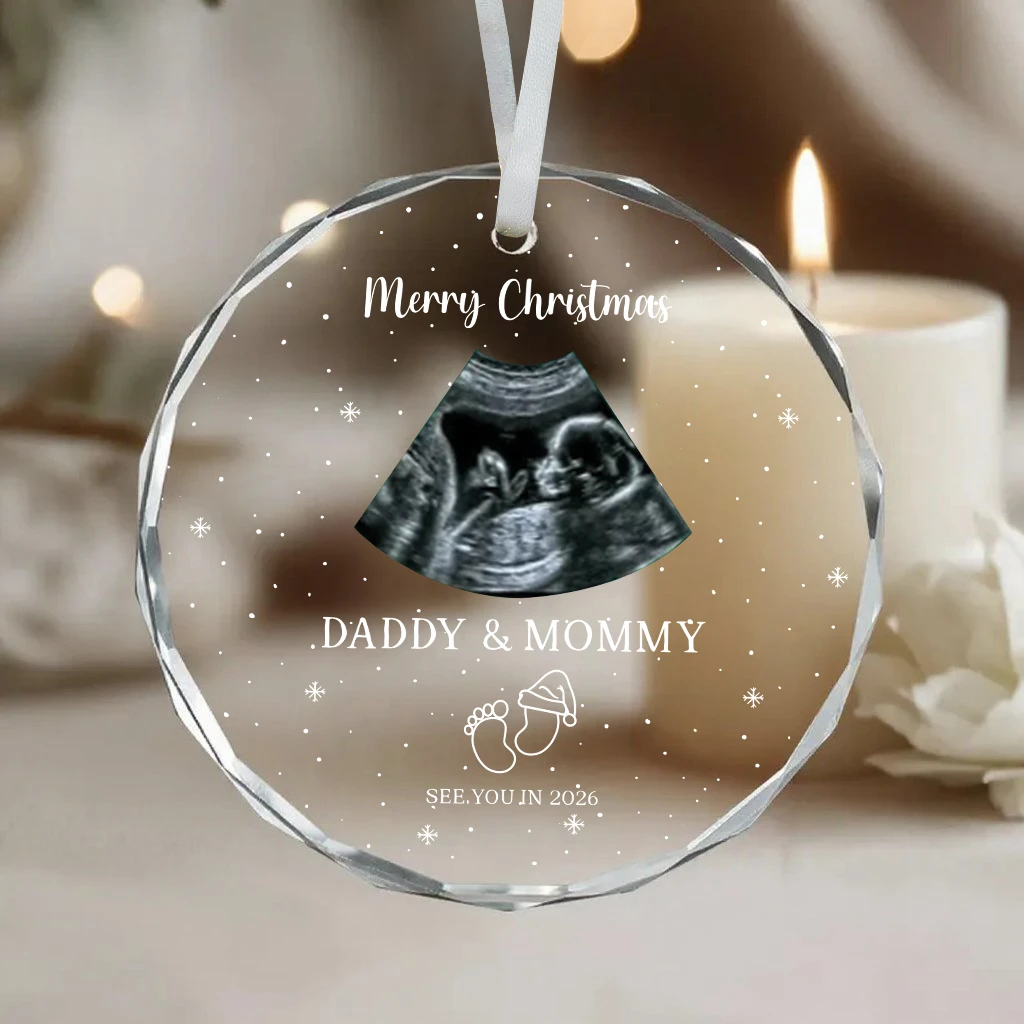 Custom Due Date Ultrasound Ornament, Personalized Crystal Baby Keepsake, Merry Christmas Pregnancy Reveal Gift for Mommy and Daddy - Image 5