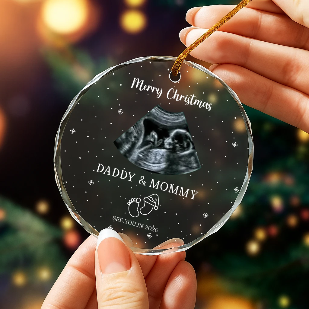 Custom Due Date Ultrasound Ornament, Personalized Crystal Baby Keepsake, Merry Christmas Pregnancy Reveal Gift for Mommy and Daddy - Image 4