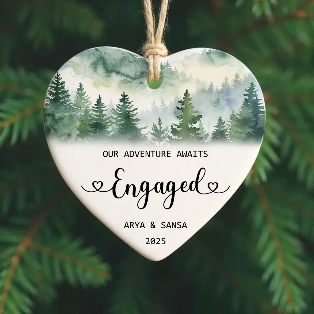 Custom Engagement Ornament | First Christmas Engaged Gift for Fiancé | Our Adventure Awaits Ornament