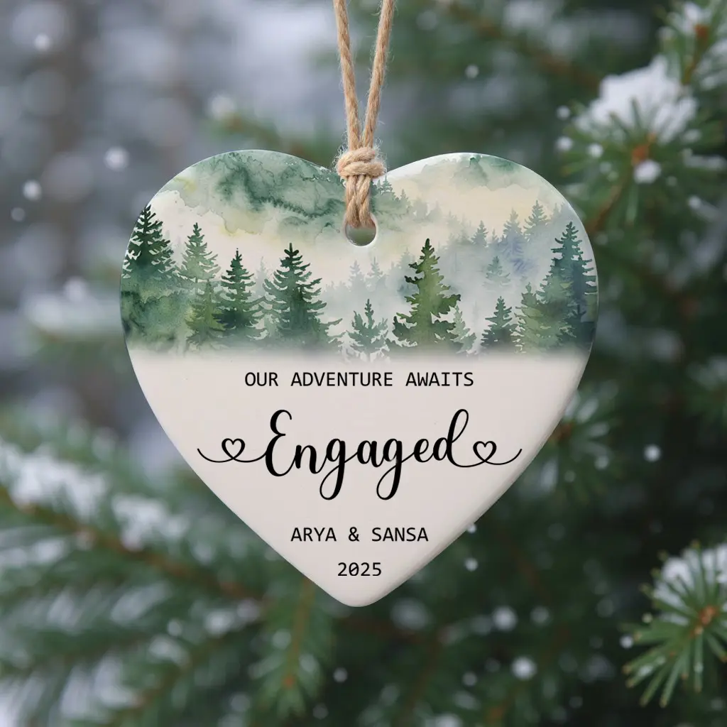 Custom Engagement Ornament | First Christmas Engaged Gift for Fiancé | Our Adventure Awaits Ornament - Image 4