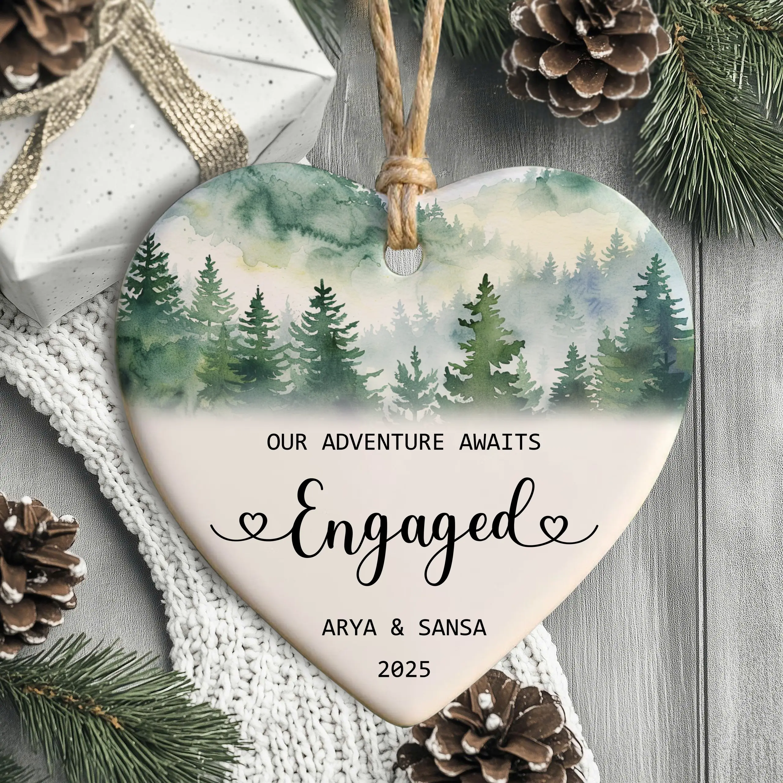 Custom Engagement Ornament | First Christmas Engaged Gift for Fiancé | Our Adventure Awaits Ornament - Image 2