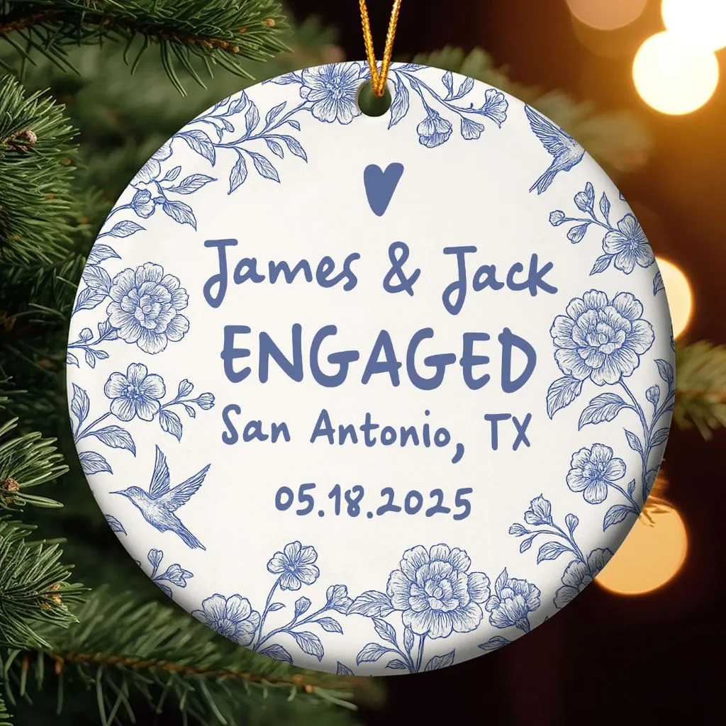 Personalized Engagement Ornament Christmas Keepsake | Custom Holiday Gift for Newly Engaged | Bridal Shower Decor