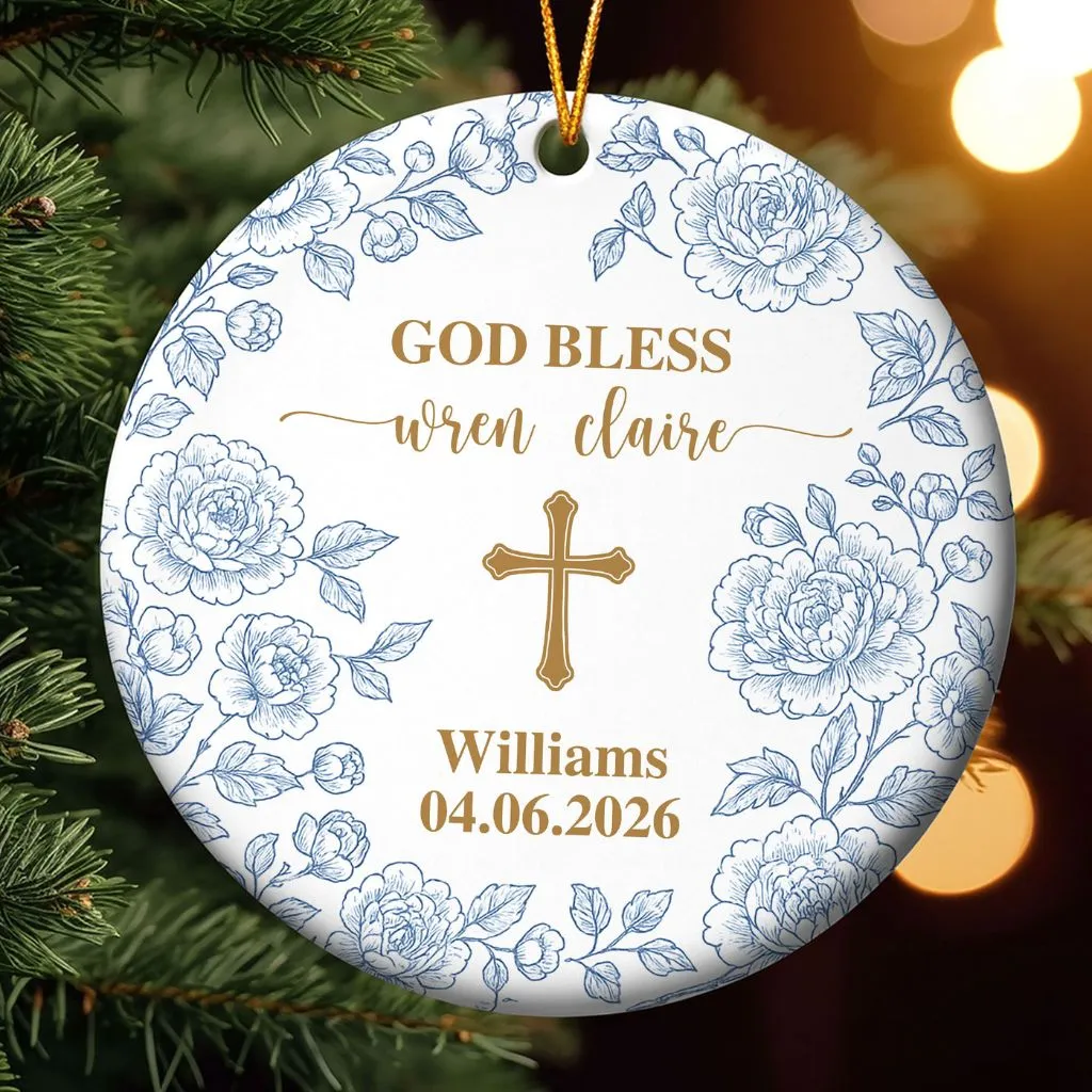 Personalized Cross Porcelain Ornament | Custom Baptism Gift & Memorial Keepsake | Religious Ceramic Faith Present