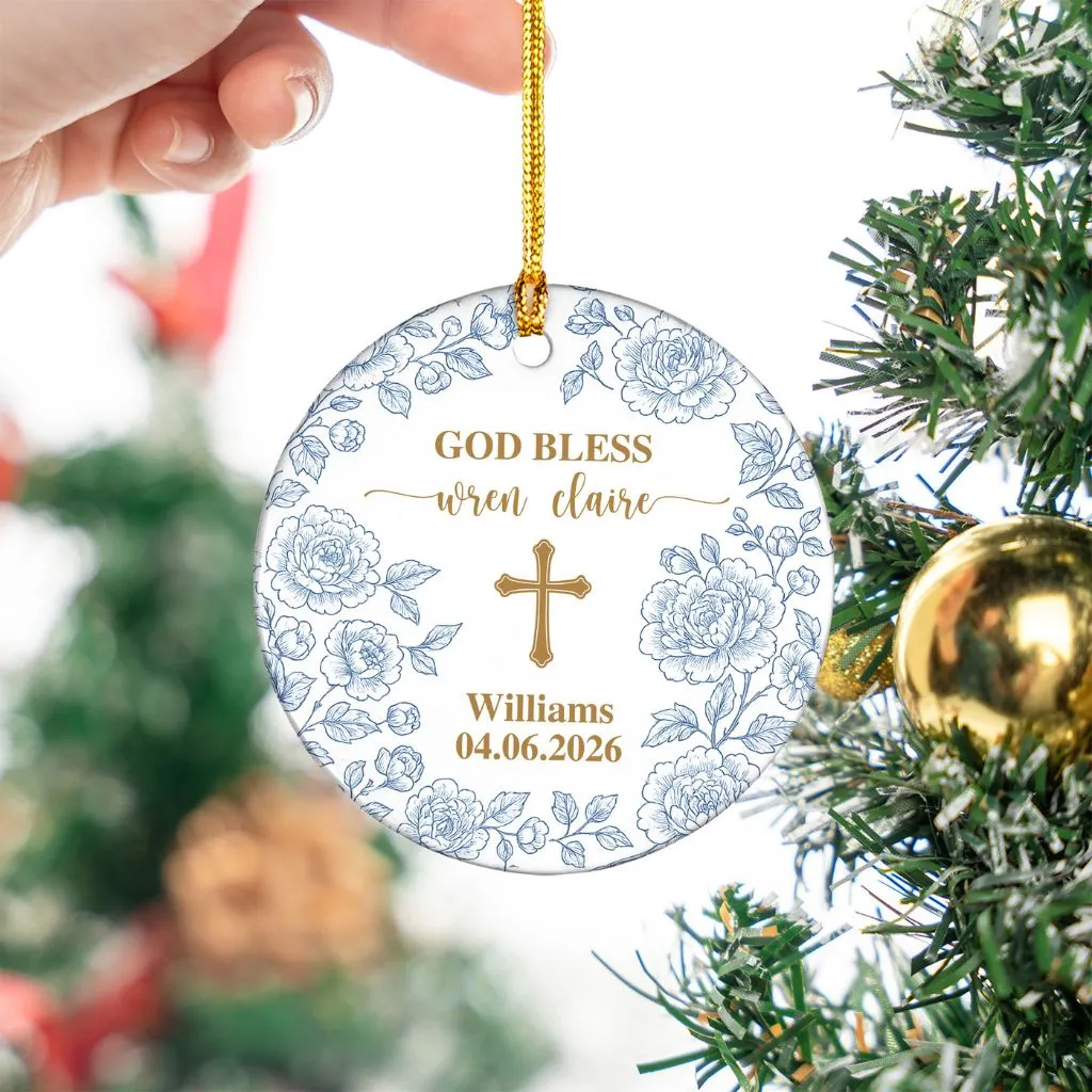 Personalized Cross Porcelain Ornament | Custom Baptism Gift & Memorial Keepsake | Religious Ceramic Faith Present - Image 3