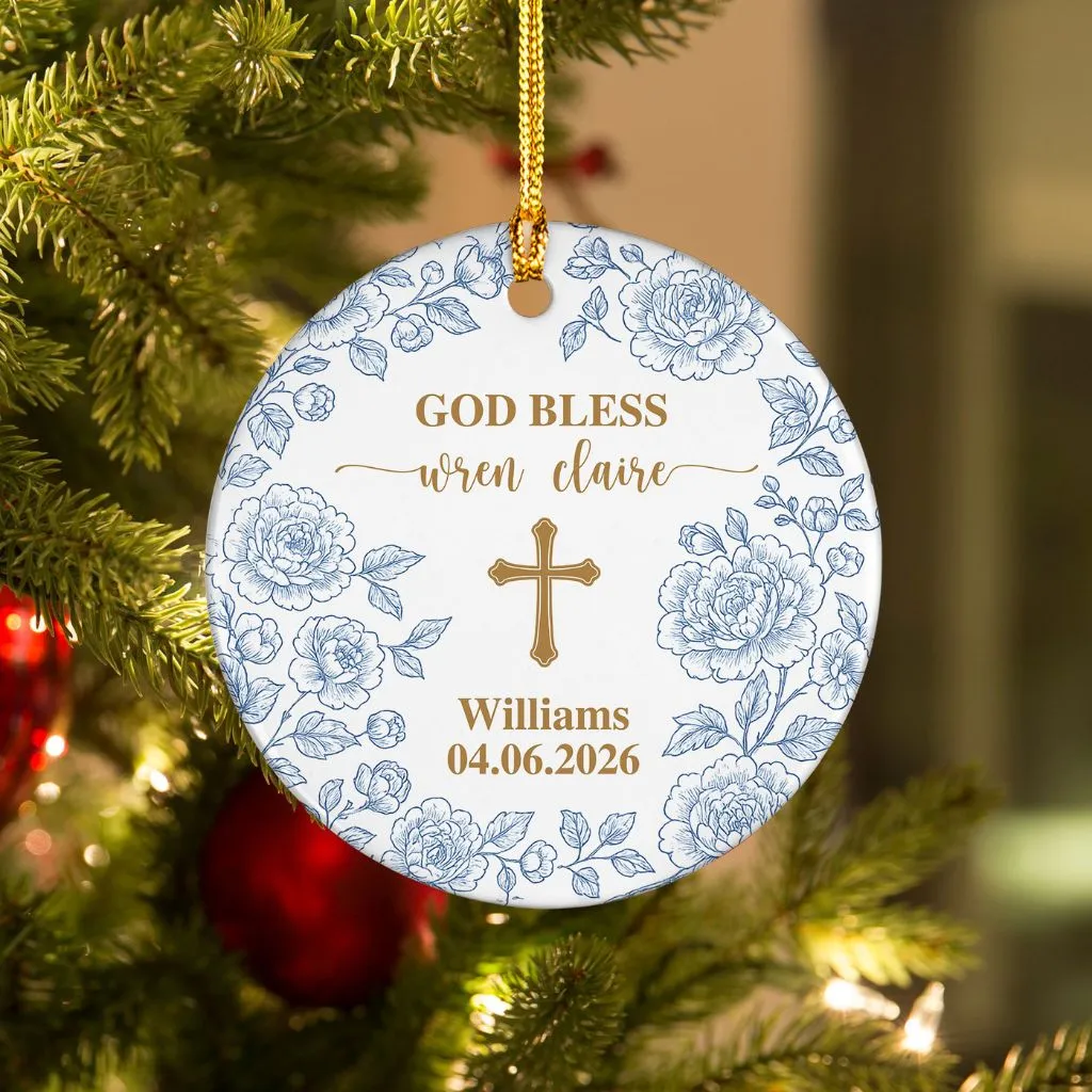 Personalized Cross Porcelain Ornament | Custom Baptism Gift & Memorial Keepsake | Religious Ceramic Faith Present - Image 2