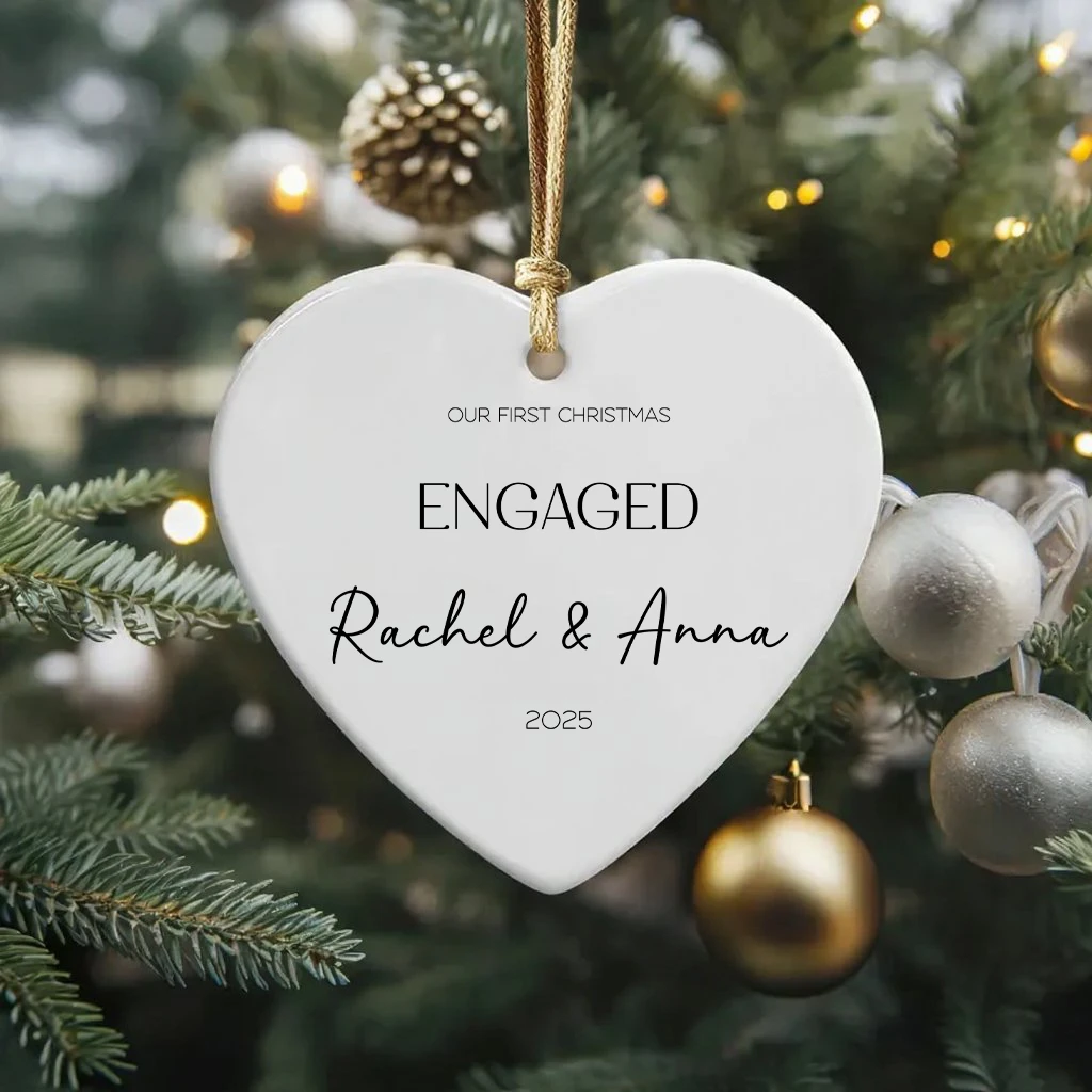 Custom Heart Engaged Ornament | Personalized Couple Name & Year Gift | First Christmas Engaged Keepsake - Image 7