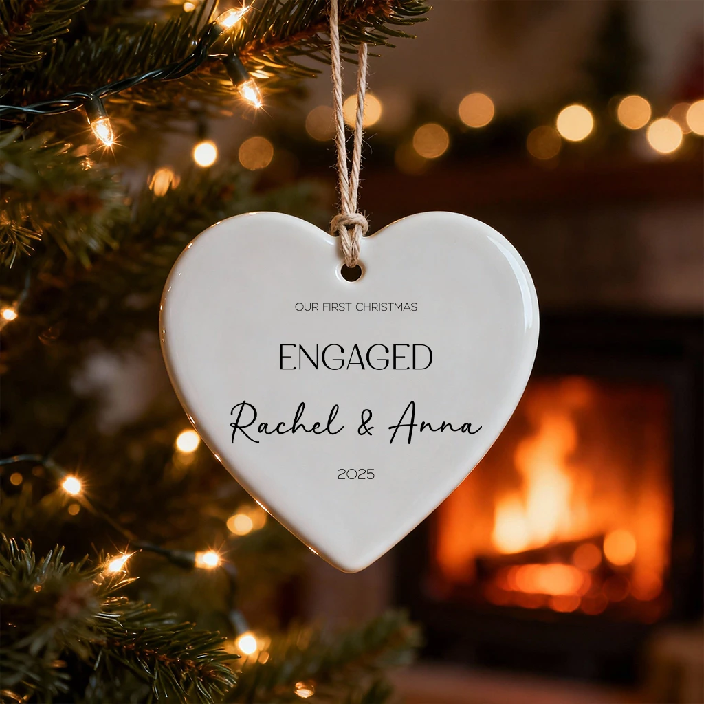 Custom Heart Engaged Ornament | Personalized Couple Name & Year Gift | First Christmas Engaged Keepsake - Image 6