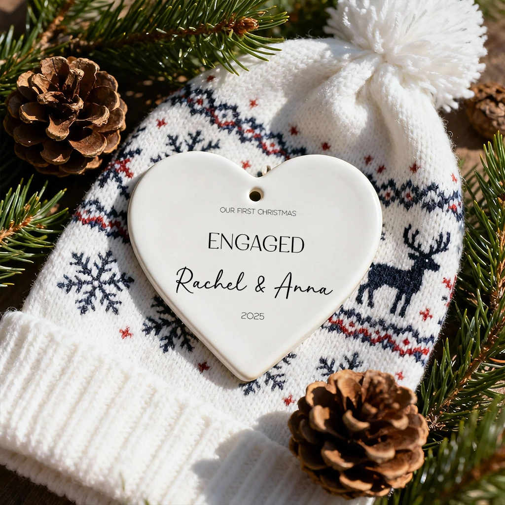 Custom Heart Engaged Ornament | Personalized Couple Name & Year Gift | First Christmas Engaged Keepsake - Image 5