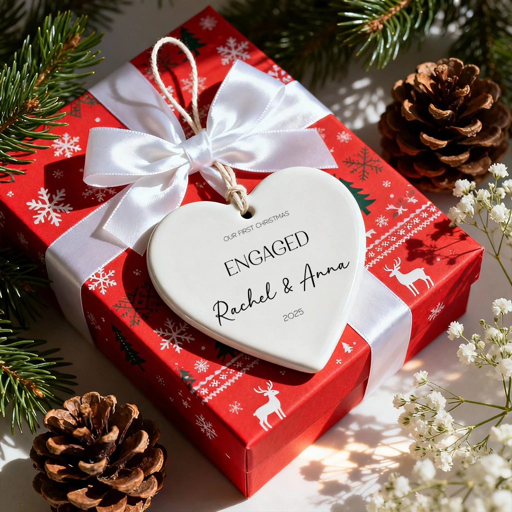 Custom Heart Engaged Ornament | Personalized Couple Name & Year Gift | First Christmas Engaged Keepsake - Image 3