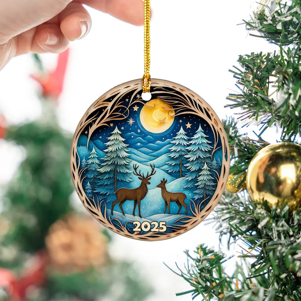 Deer in Winter Forest Ornament 2025, 3D Effect Christmas Decor, Heirloom Keepsake for Tree - Image 3
