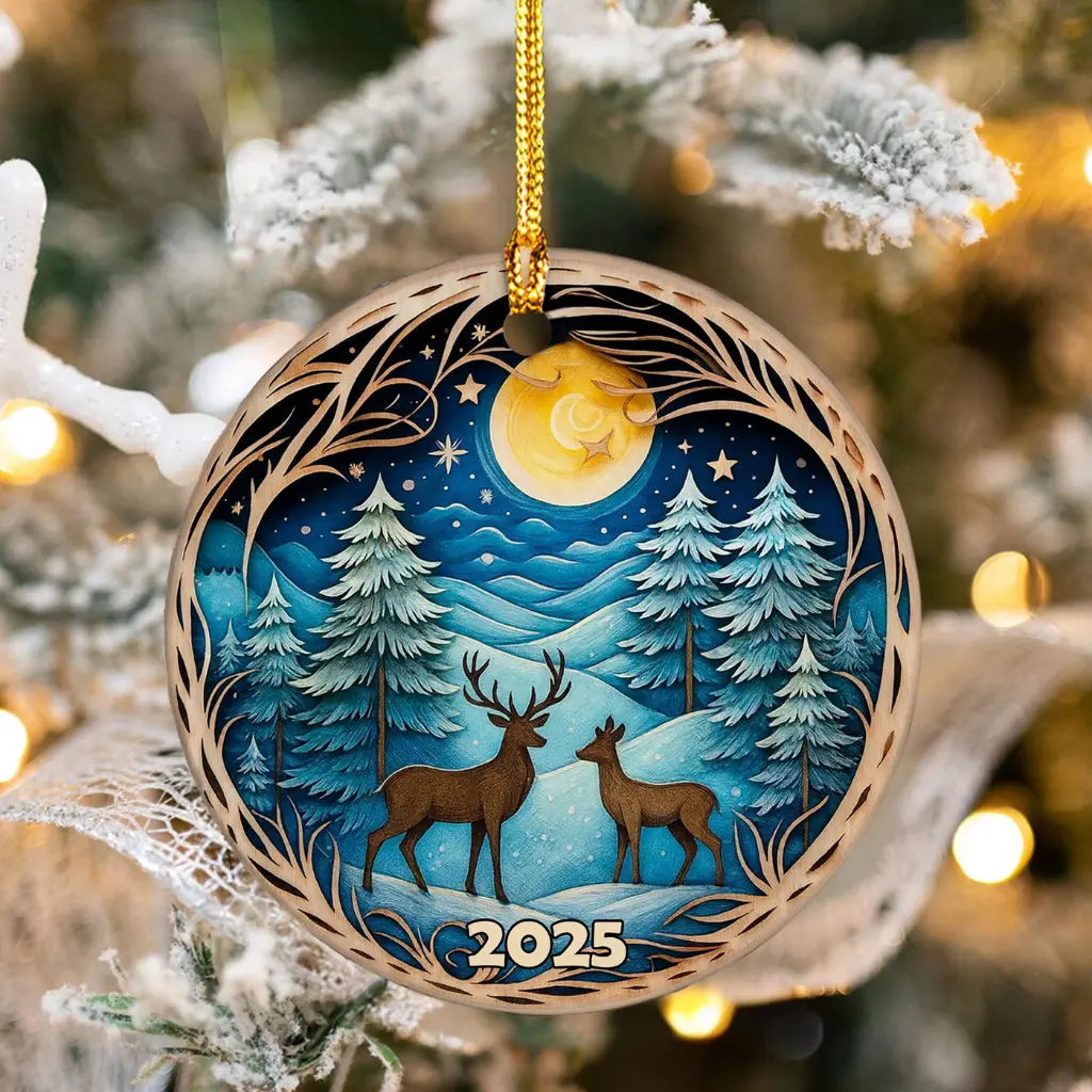 Deer in Winter Forest Ornament 2025, 3D Effect Christmas Decor, Heirloom Keepsake for Tree - Image 5