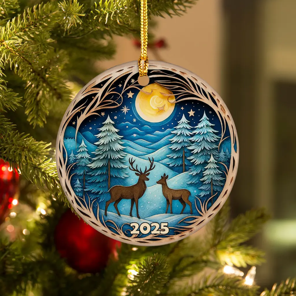 Deer in Winter Forest Ornament 2025, 3D Effect Christmas Decor, Heirloom Keepsake for Tree - Image 6