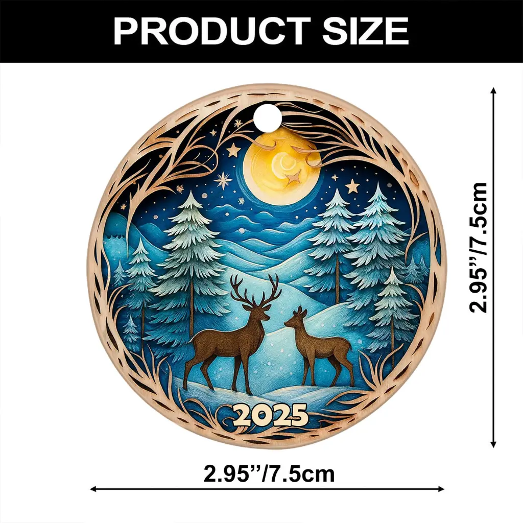 Deer in Winter Forest Ornament 2025, 3D Effect Christmas Decor, Heirloom Keepsake for Tree - Image 8