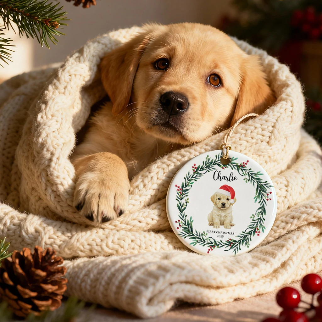 Custom Dog Portrait First Christmas Ceramic Ornament | Heirloom Pet Art Keepsake - Image 2