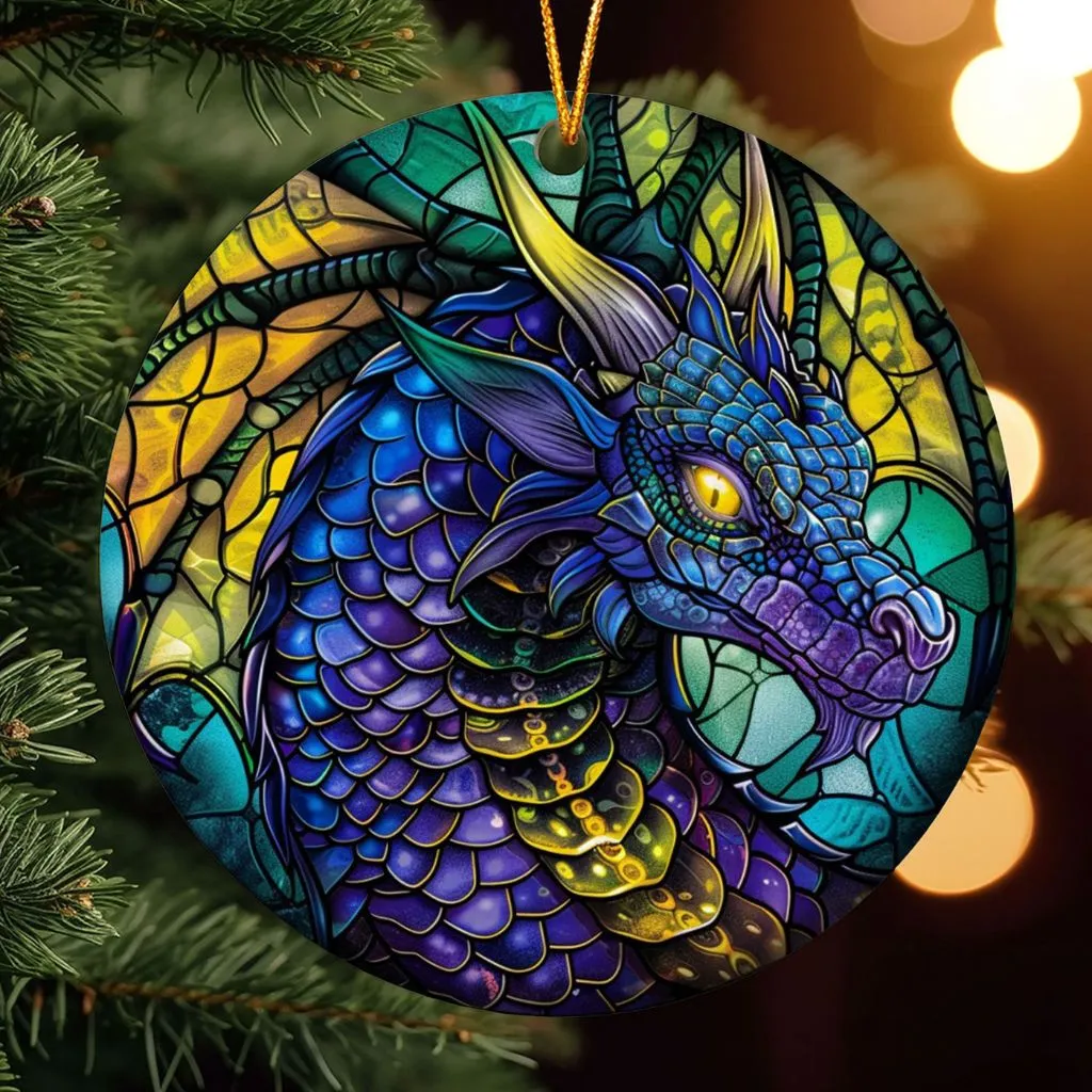 Fire Dragon Ceramic Ornament | Majestic Holiday Decor | Powerful Fantasy Dragon Keepsake