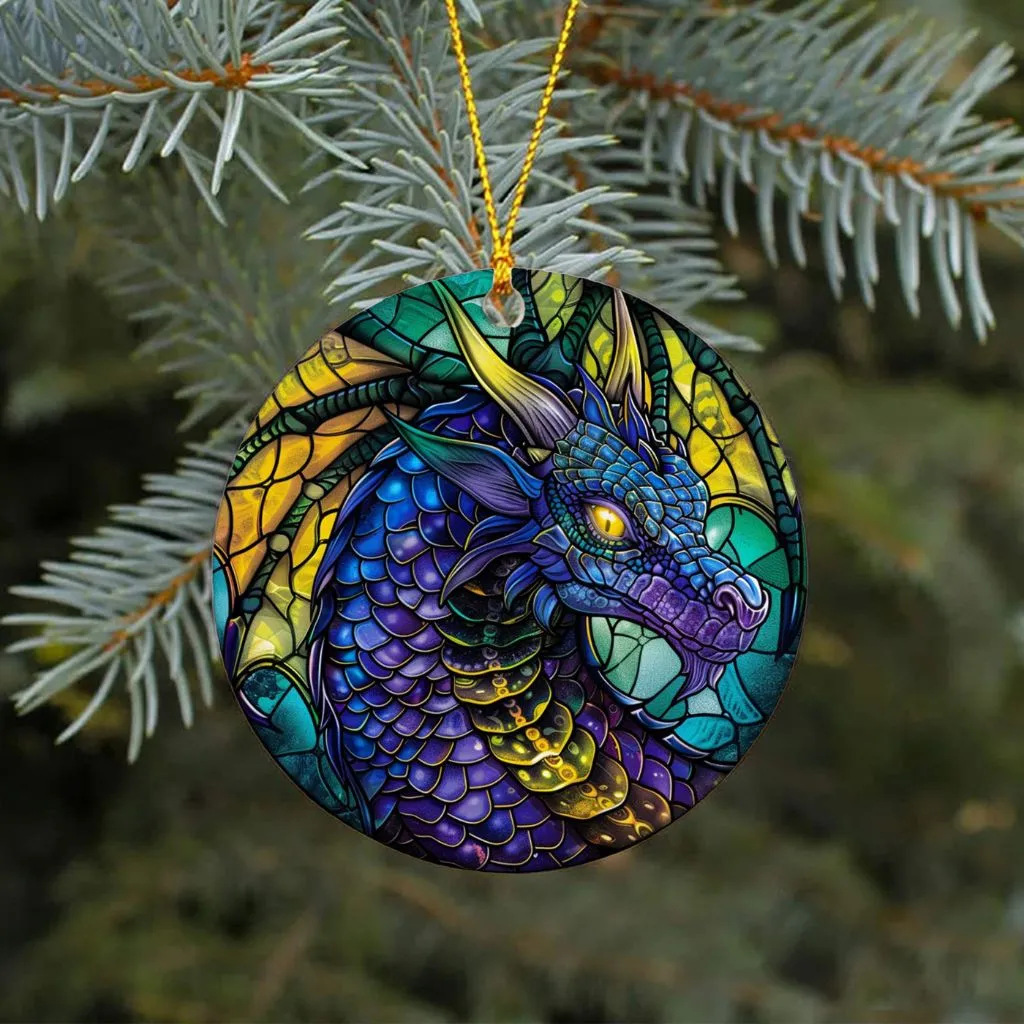 Fire Dragon Ceramic Ornament | Majestic Holiday Decor | Powerful Fantasy Dragon Keepsake - Image 5