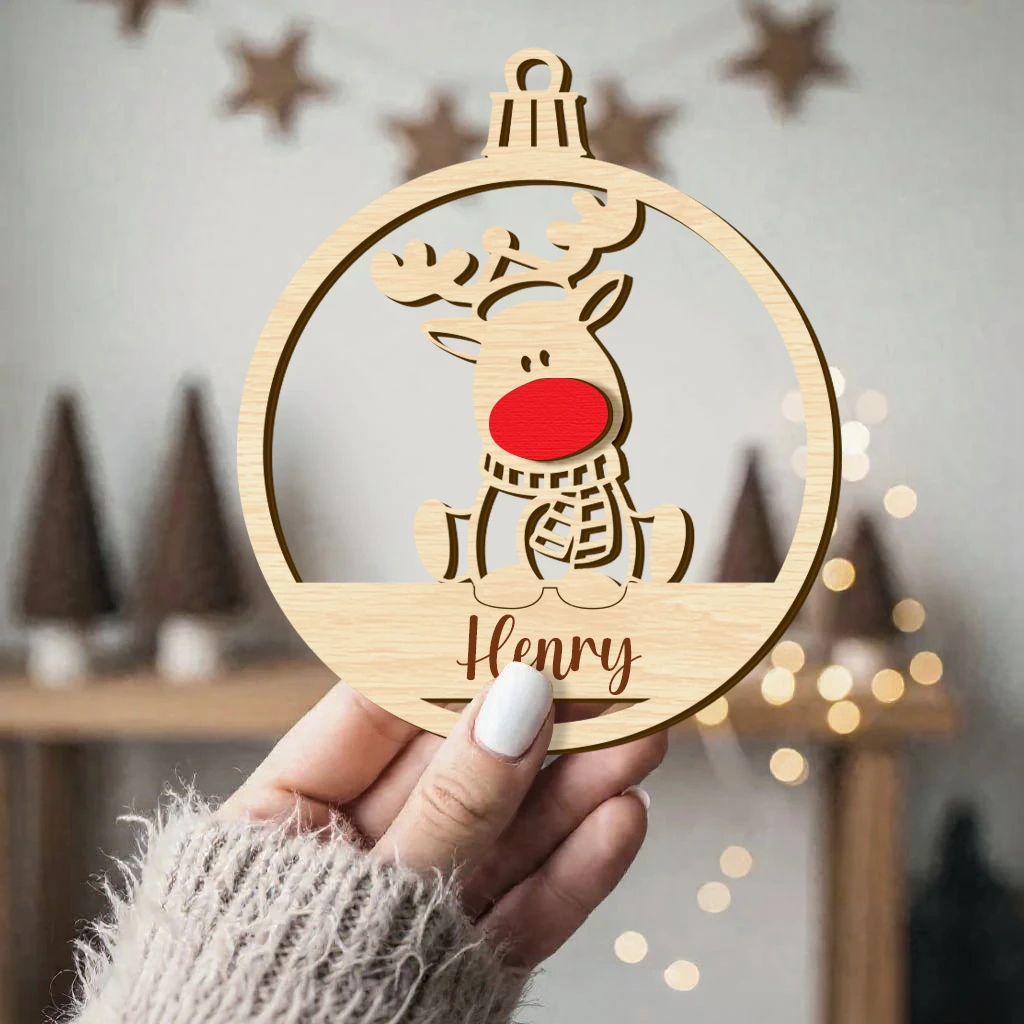 Custom First Christmas Baby Rudolph Wooden Ornament | Layered Wood Keepsake | Perfect Christmas Decoration - Image 6
