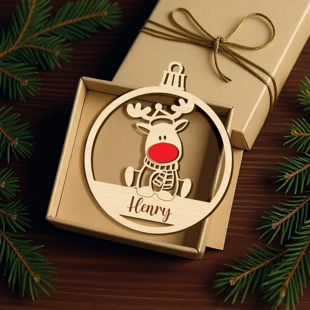 Custom First Christmas Baby Rudolph Wooden Ornament | Layered Wood Keepsake | Perfect Christmas Decoration - Image 3