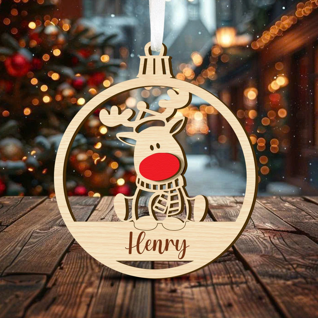 Custom First Christmas Baby Rudolph Wooden Ornament | Layered Wood Keepsake | Perfect Christmas Decoration - Image 4