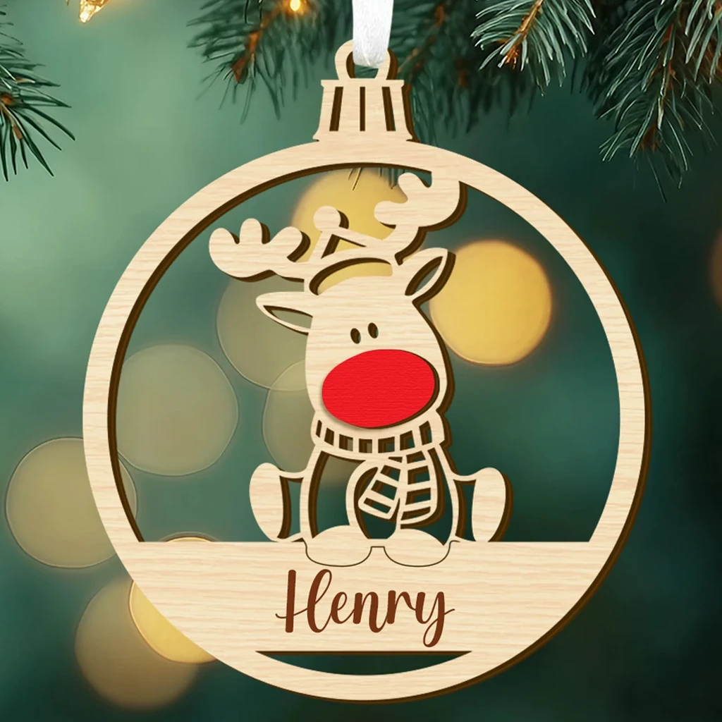 Custom First Christmas Baby Rudolph Wooden Ornament | Layered Wood Keepsake | Perfect Christmas Decoration