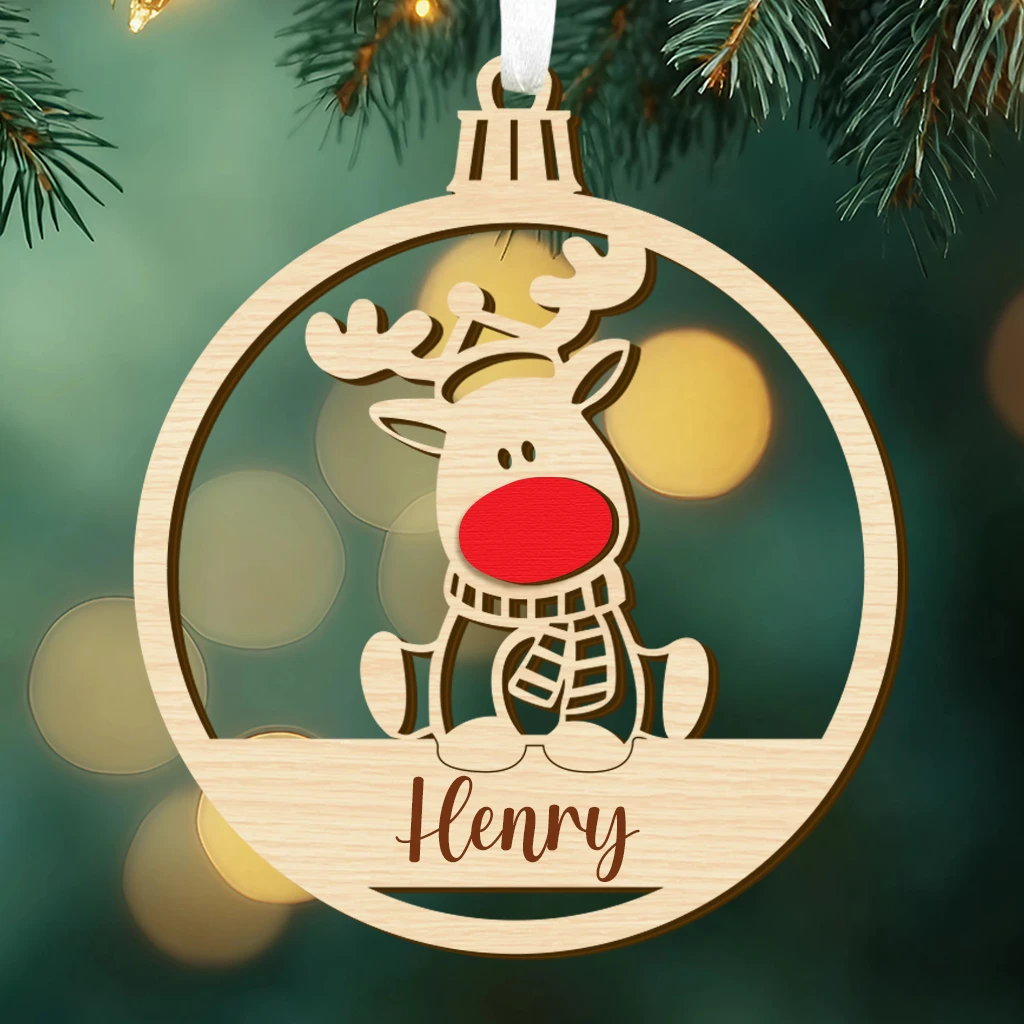 Custom First Christmas Baby Rudolph Wooden Ornament | Layered Wood Keepsake | Perfect Christmas Decoration - Image 2