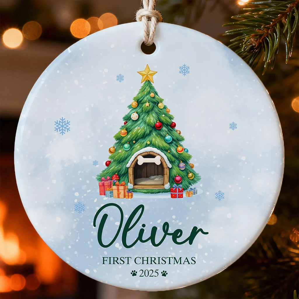 Personalized First Christmas Cozy Pet House Ornament | Custom Puppy Keepsake 2025