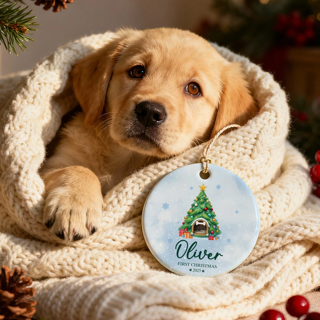 Personalized First Christmas Cozy Pet House Ornament | Custom Puppy Keepsake 2025 - Image 3